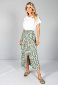 Khaki Faux Button Through Wild Flower Print Skirt