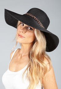 Black Sun Hat with Gold Chain