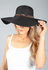 Black Sun Hat with Gold Chain