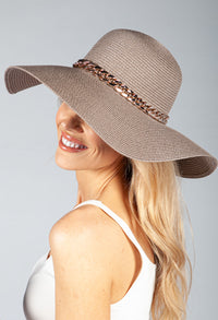 Taupe Sun Hat with Gold Chain