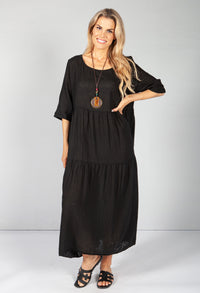 Black Summer Linen Maxi Dress