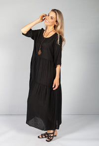 Black Summer Linen Maxi Dress