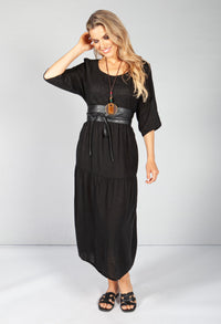 Black Summer Linen Maxi Dress