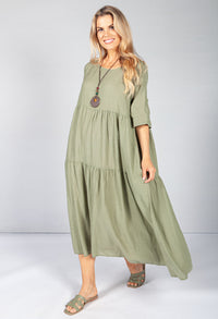 Khaki Summer Linen Maxi Dress