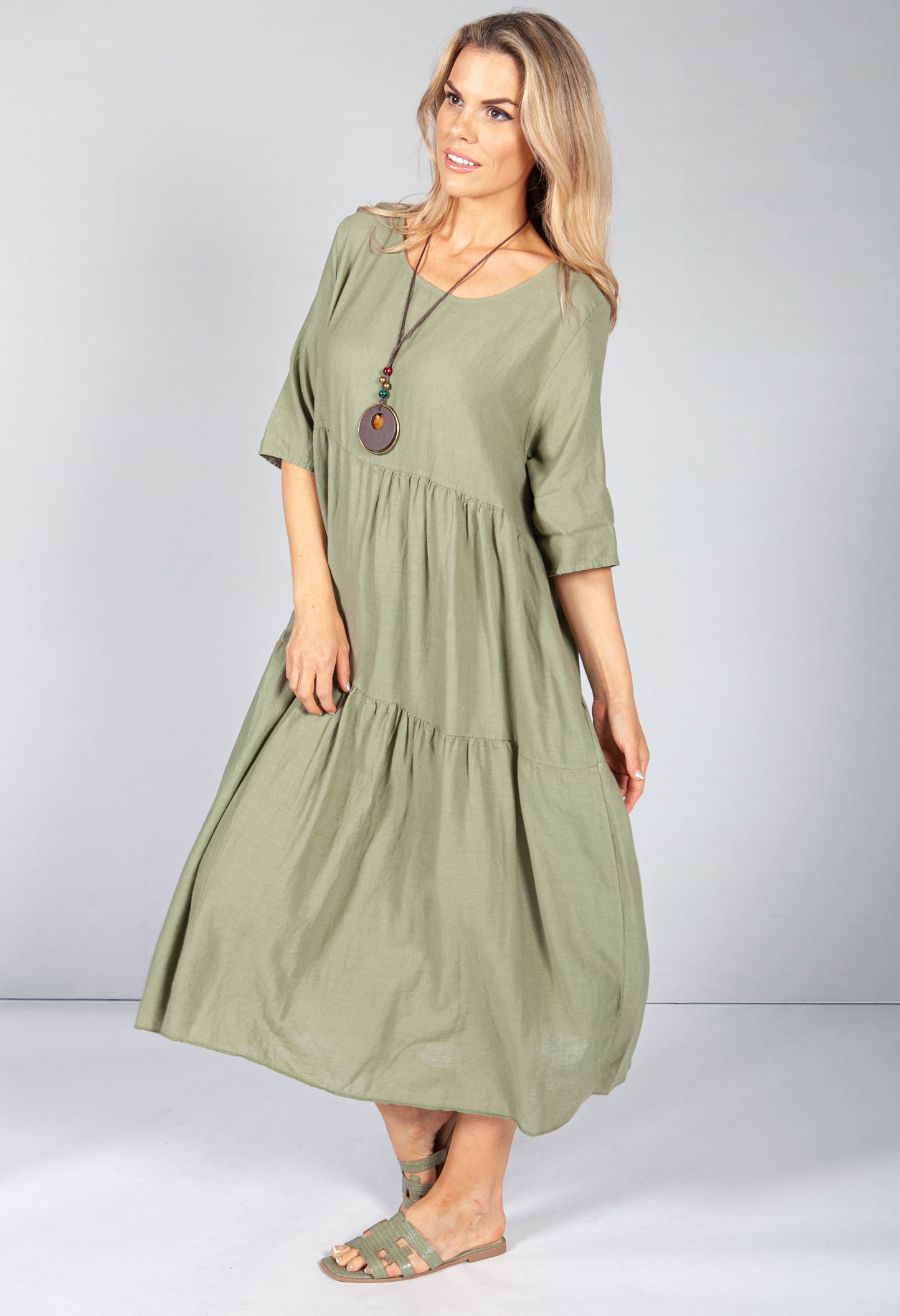 Khaki Summer Linen Maxi Dress