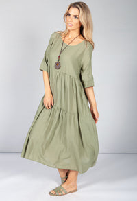 Khaki Summer Linen Maxi Dress