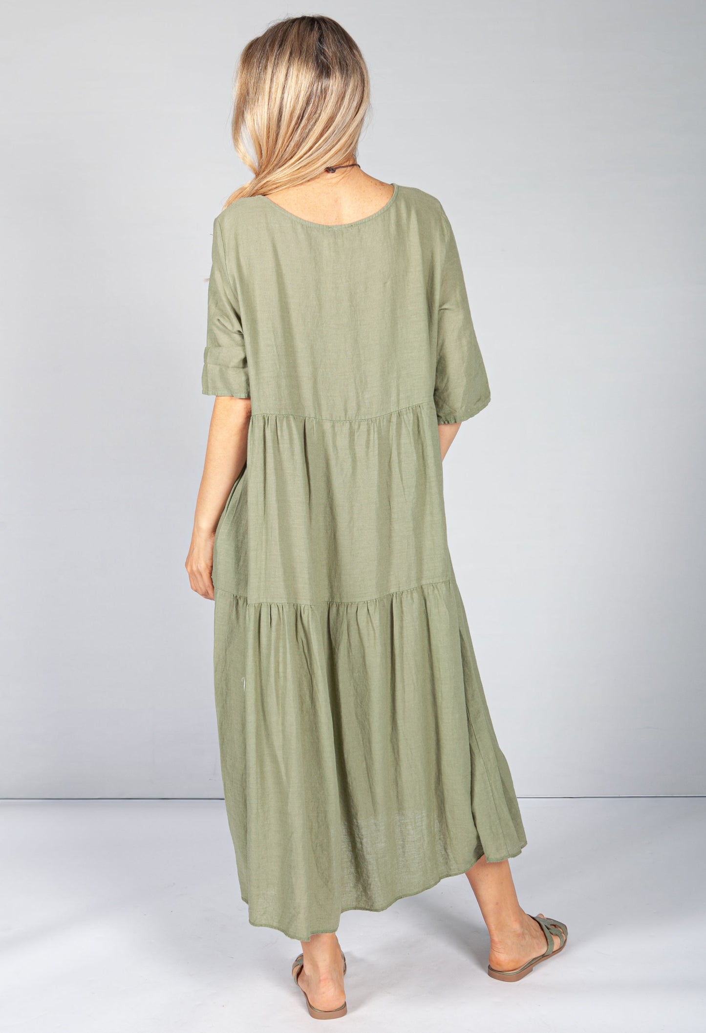 Khaki Summer Linen Maxi Dress