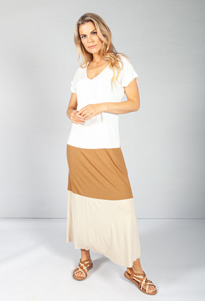 Cream Colour Block Maxi Dress