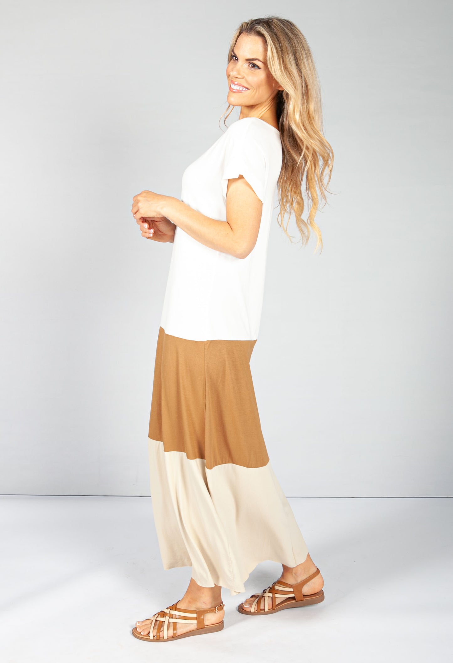 Cream Colour Block Maxi Dress