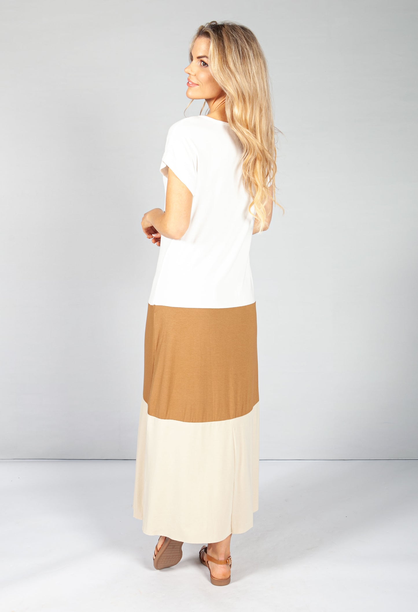 Cream Colour Block Maxi Dress