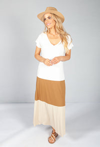 Cream Colour Block Maxi Dress