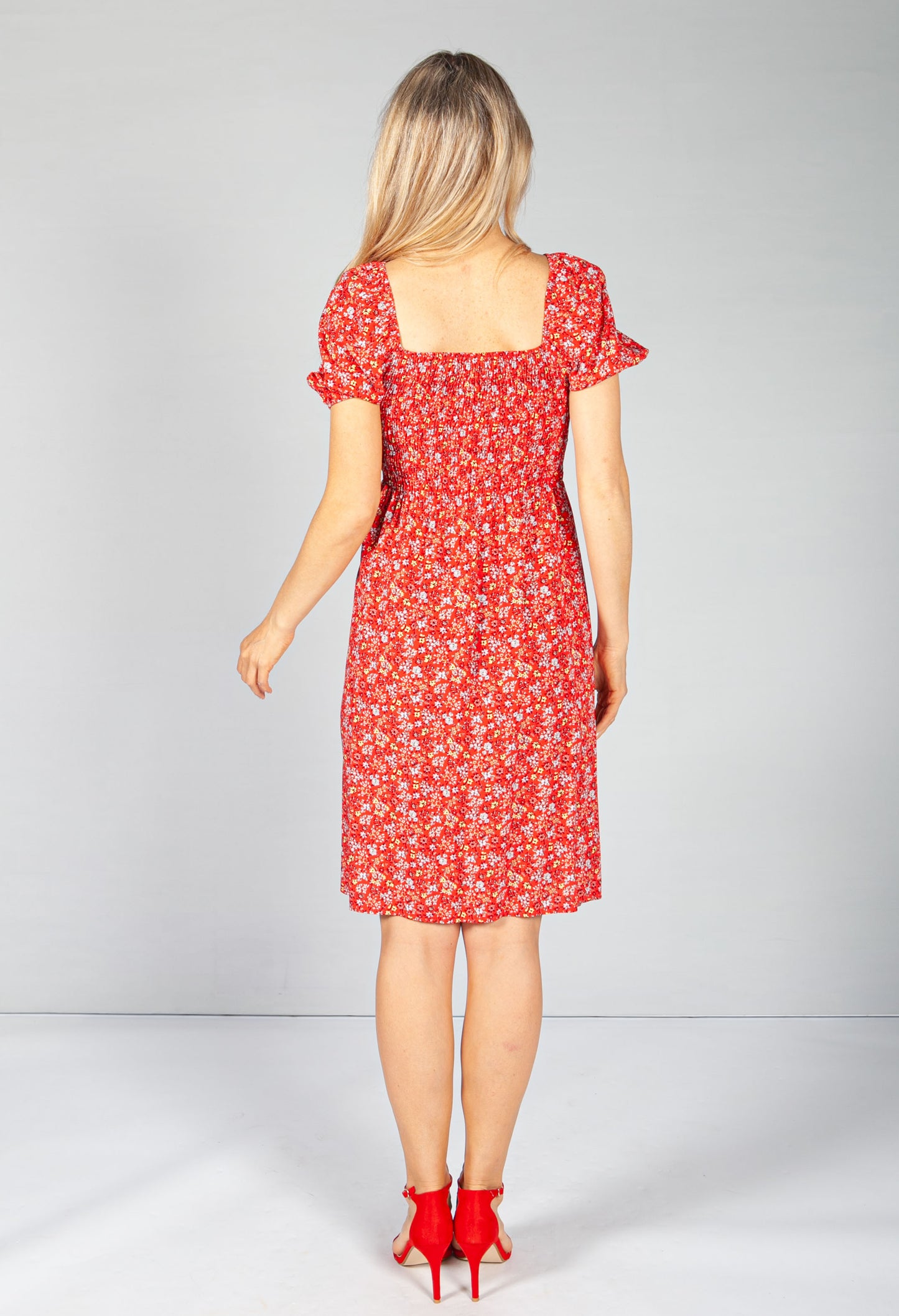 Frill Detail Smocking Dress in Ruby Bloom