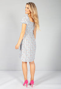 Light Blue Floral Smock Midi Dress