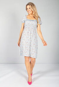 Light Blue Floral Smock Midi Dress