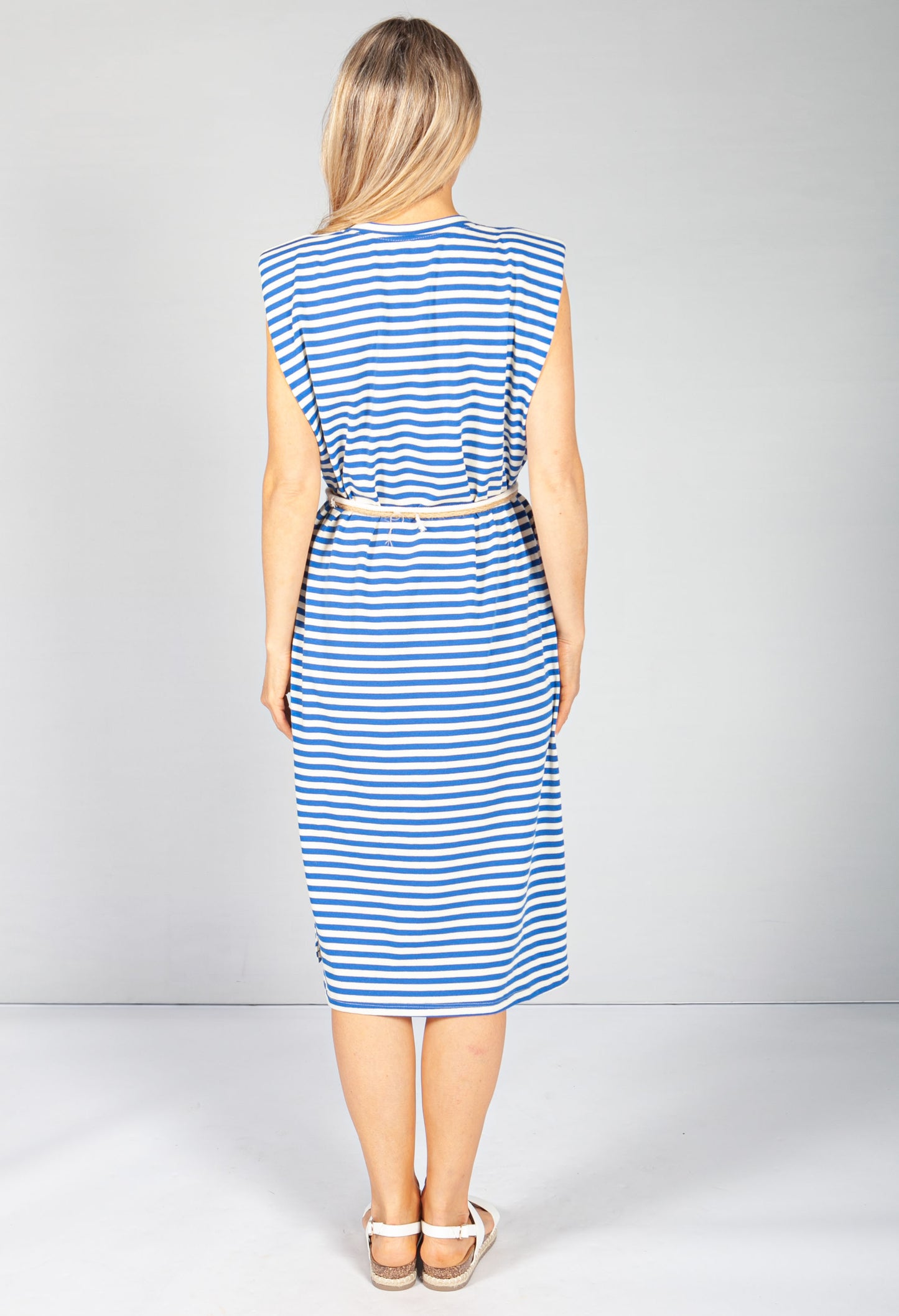 Royal Blue Stripe Belted Dress