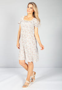 Off White Floral Smock Midi Dress