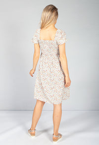 Cream Floral Smock Midi Dress