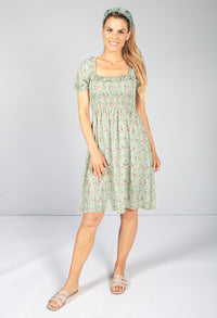 Sage Floral Smock Midi Dress