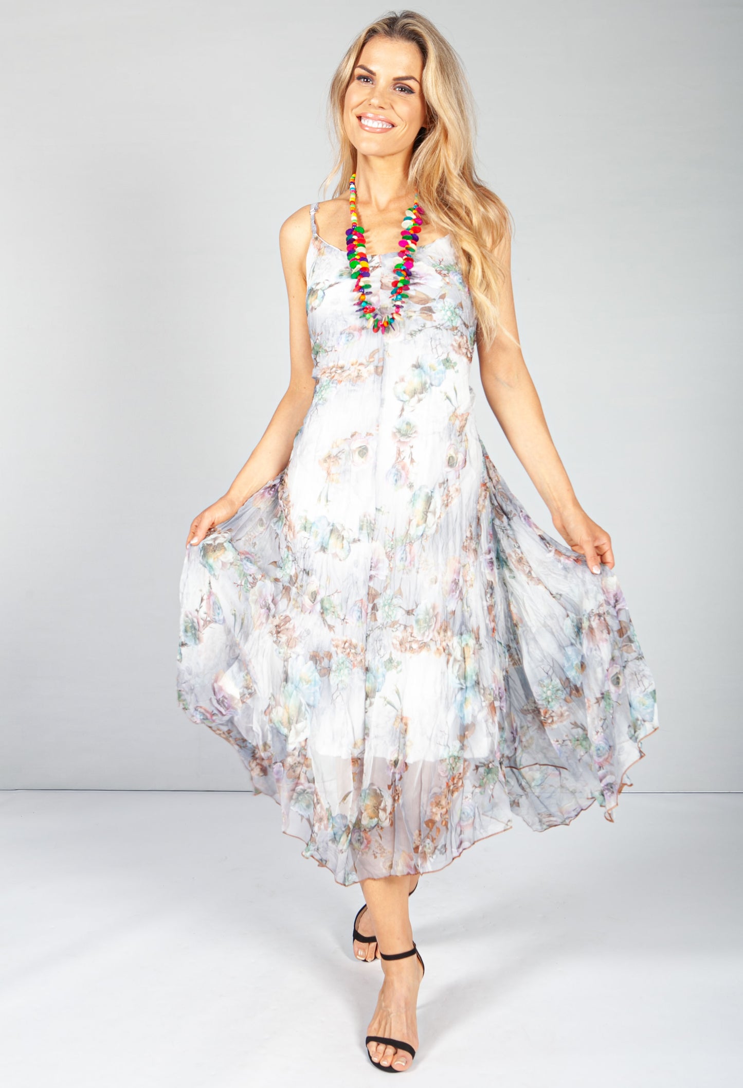 Soft Grey Floral Crepe Maxi Dress