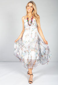 Soft Grey Floral Crepe Maxi Dress