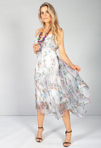 Soft Grey Floral Crepe Maxi Dress