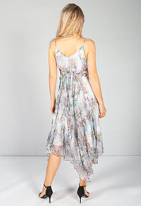 Soft Grey Floral Crepe Maxi Dress