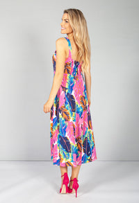 Pink Tropics Print Button Bodice Dress