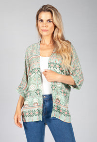 Green Geometric Kimono Style Cardigan