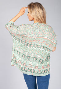 Green Geometric Kimono Style Cardigan