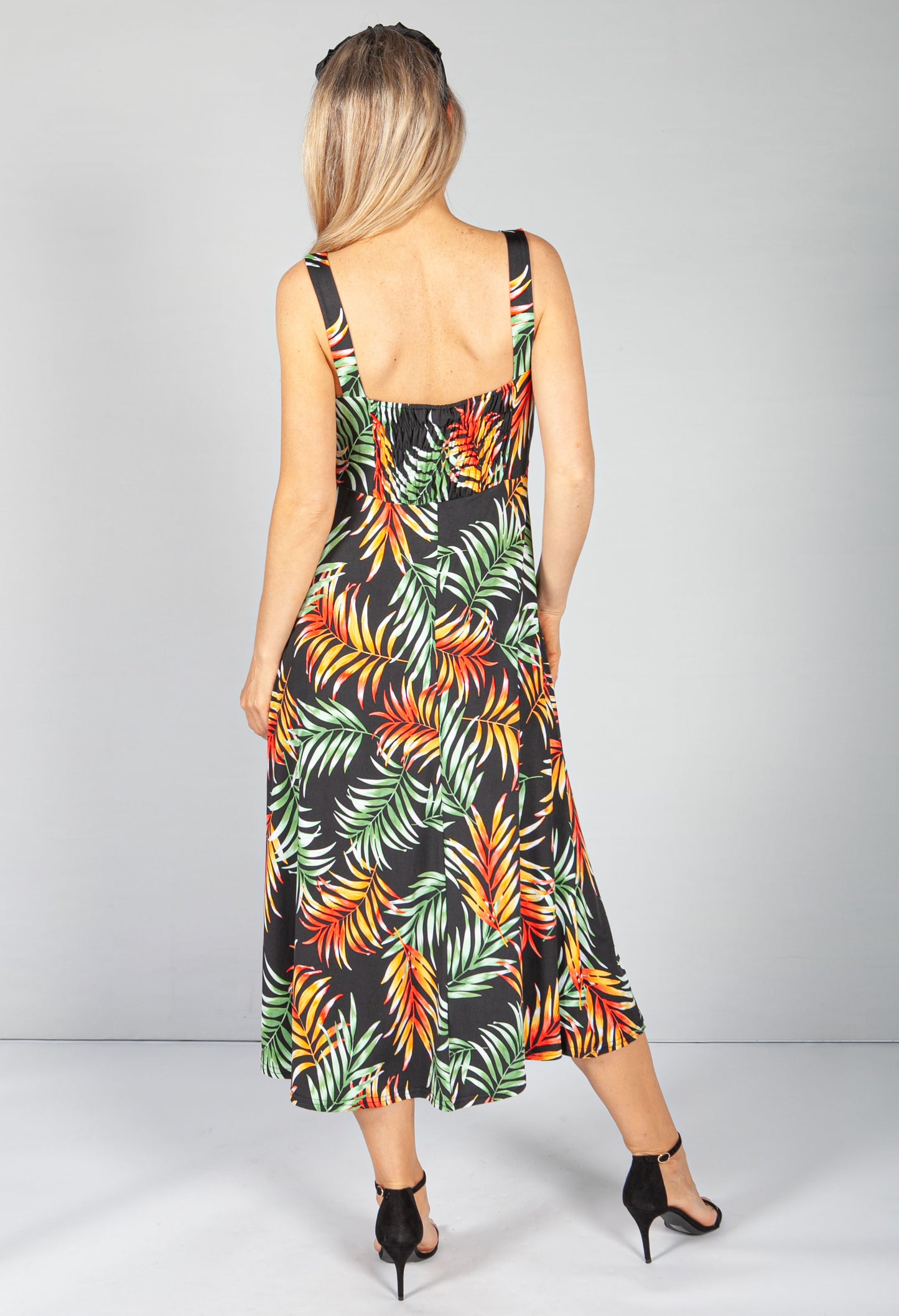 Palm Print Button Bodice Dress