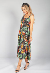 Palm Print Button Bodice Dress