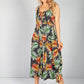 Palm Print Button Bodice Dress