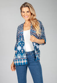 Navy Geometric Kimono Style Cardigan