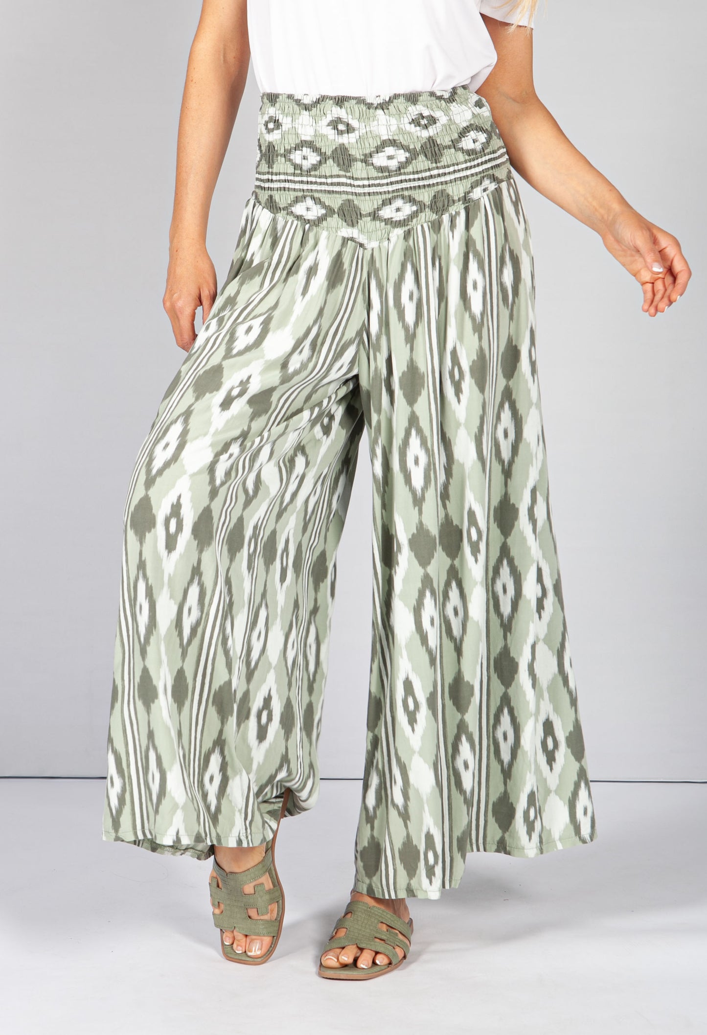 Light Khaki Abstract Print Trousers