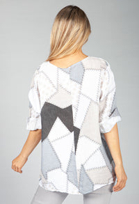 White Patchwork Print Top