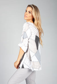 White Patchwork Print Top