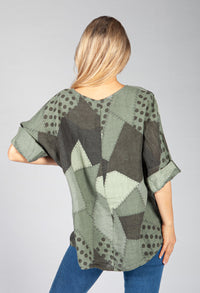 Khaki Patchwork Print Top