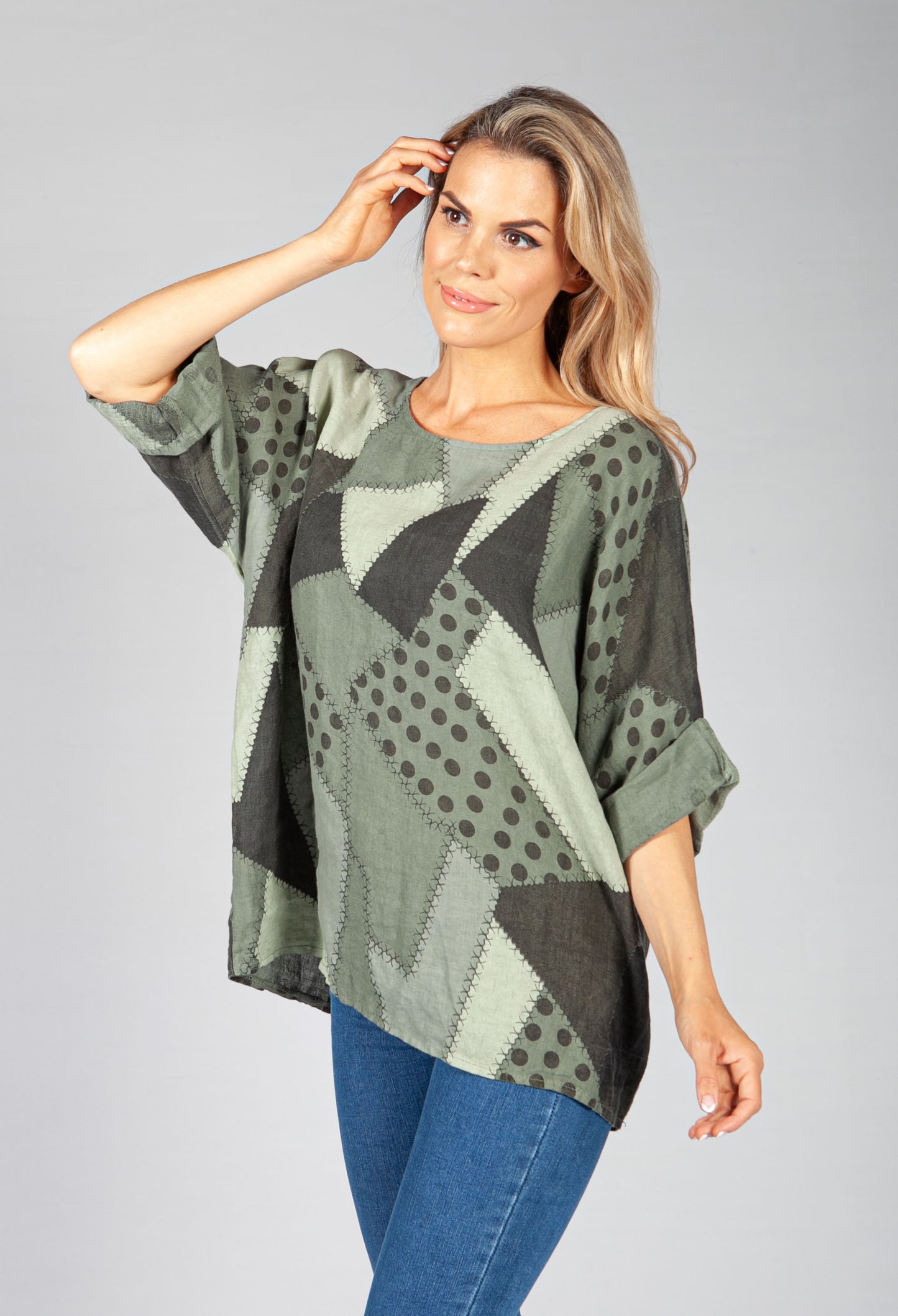 Khaki Patchwork Print Top