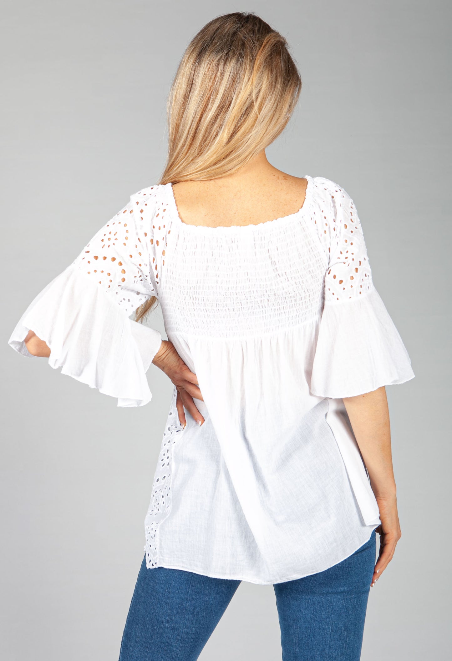 White Embroidered Peasant Blouse-1