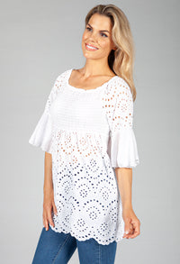 White Embroidered Peasant Blouse-1