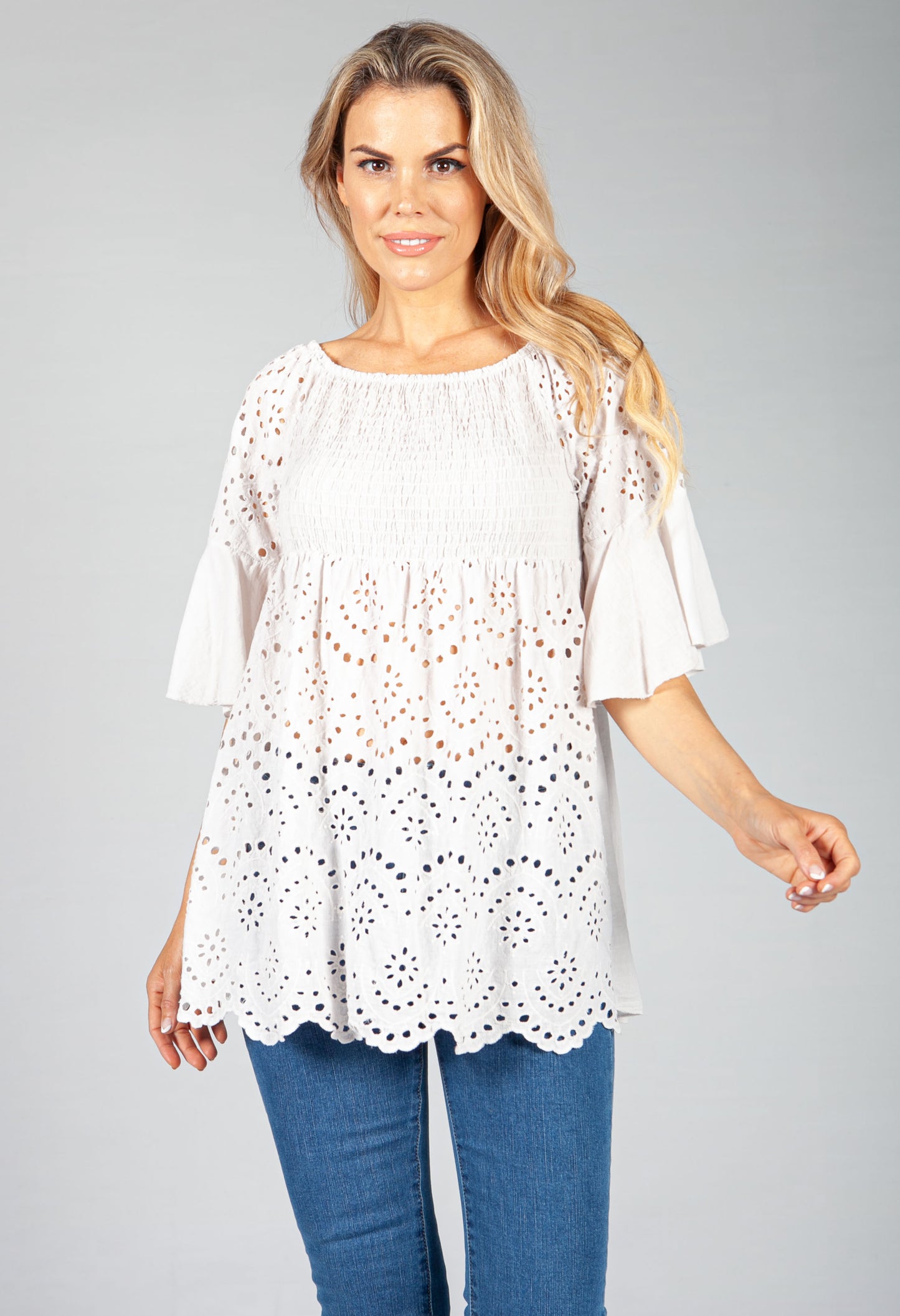 Stone Embroidered Peasant Blouse