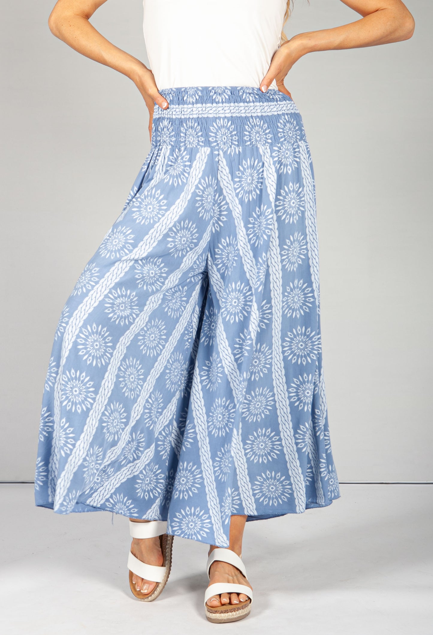 Summer Burst Print Trousers in Blue