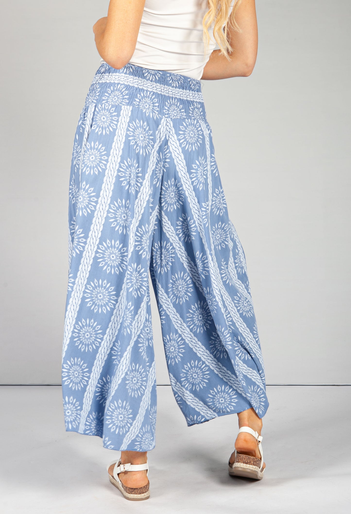 Summer Burst Print Trousers in Blue