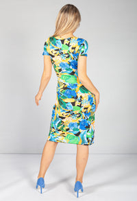 Ruched Waist Dress in Floral Yellow Print