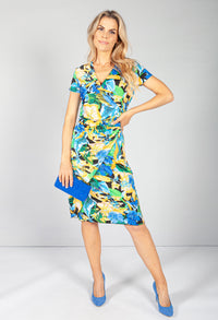 Ruched Waist Dress in Floral Yellow Print