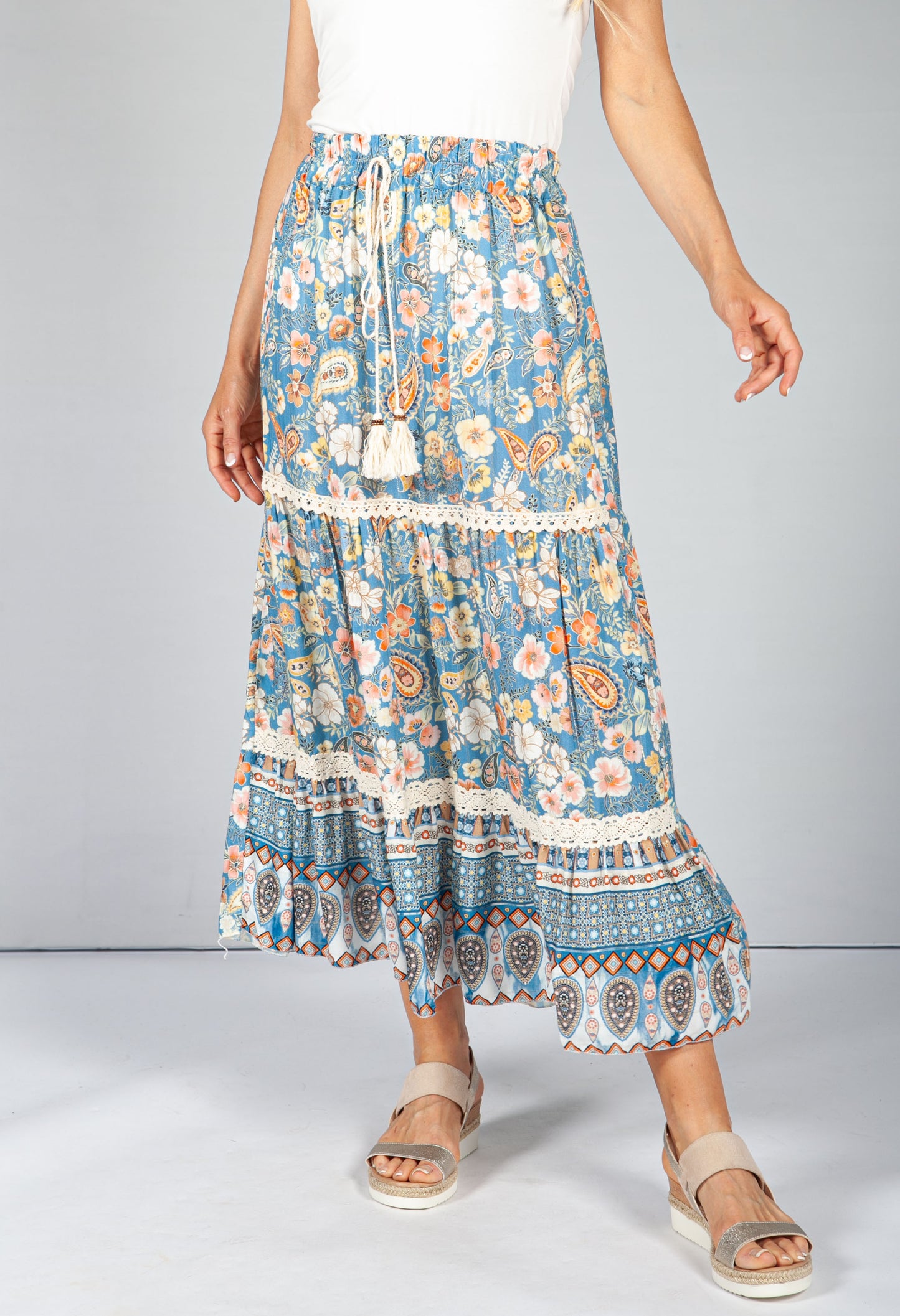 Vintage Floral Skirt in Blue