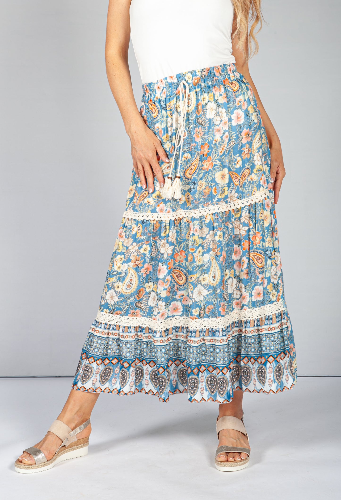 Vintage Floral Skirt in Blue