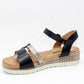 Black Metallic Strap Wedge Sandal