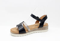 Black Metallic Strap Wedge Sandal