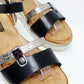 Black Metallic Strap Wedge Sandal